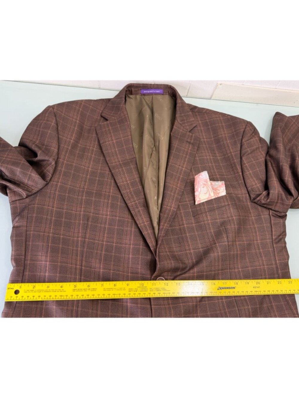 Vinci 3 Piece Suit 50L Blazer 40x30 Pants Vest Brown Plaid 2 Button Double Vent - Picture 10 of 16